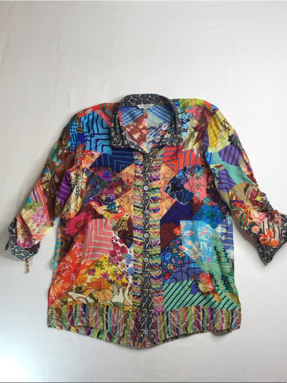 John Mark Multicolor Floral and Plaid Patchwork Top